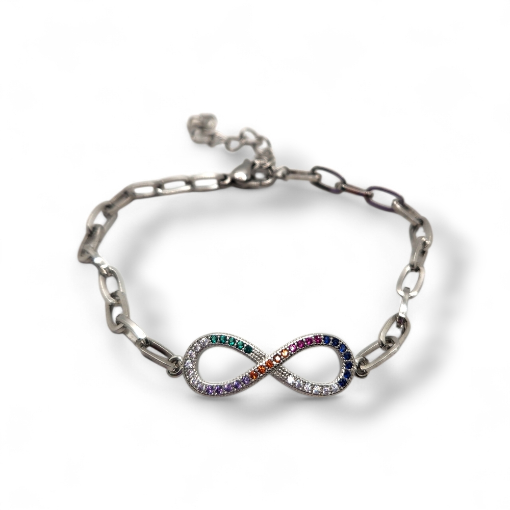 Elegant Silver Infinity Bracelet with Multicolor Accents